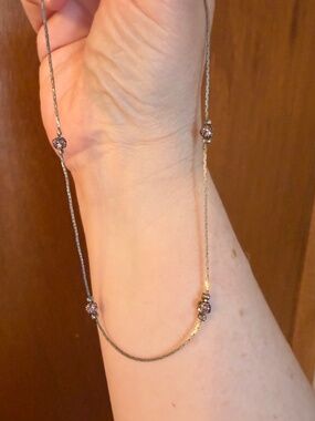 Pink cz station silver tone necklace - 15.5 inches